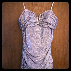 adrianna papell silver v neck rhinestones dress